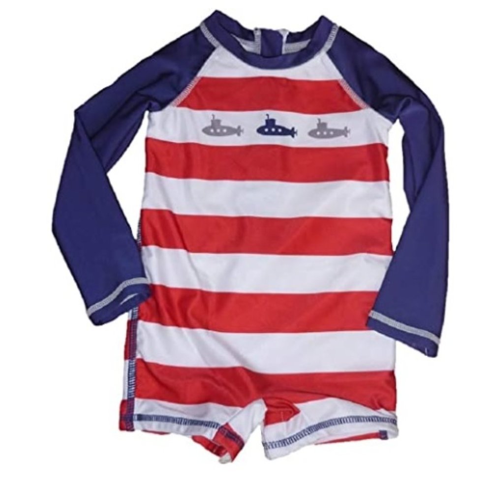 Wave Zone Baby Boys 1 pc Long Sleeve Rashguard Swimsuit Americana Flag 18 mo NWT